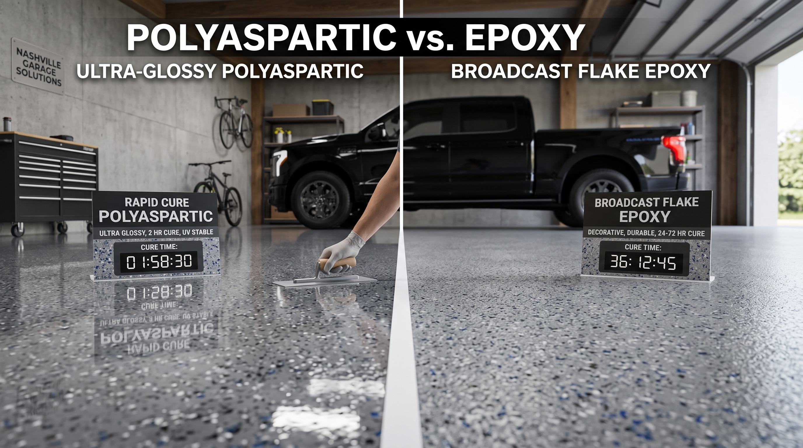 Polyaspartic vs epoxy coating comparison Nashville climate garage floor