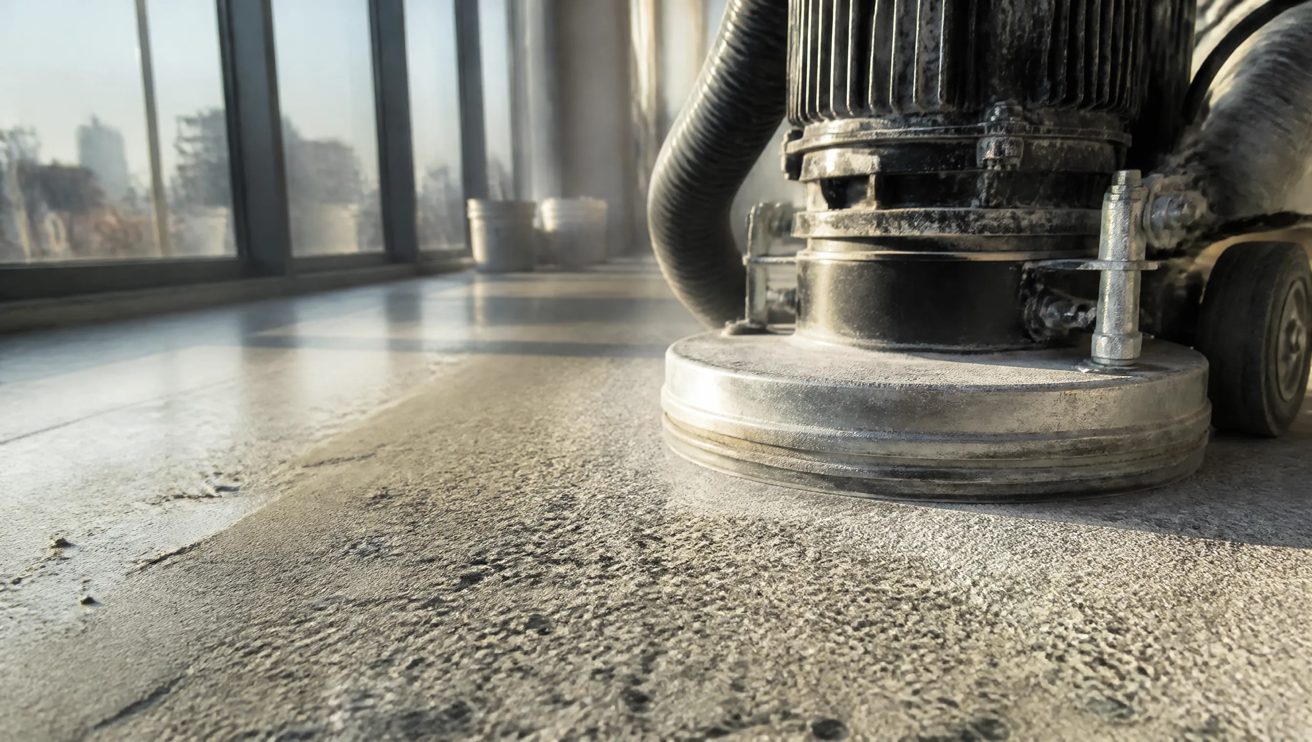 Diamond grinding tool creating a fresh surface profile on Nashville concrete with visible dust extraction