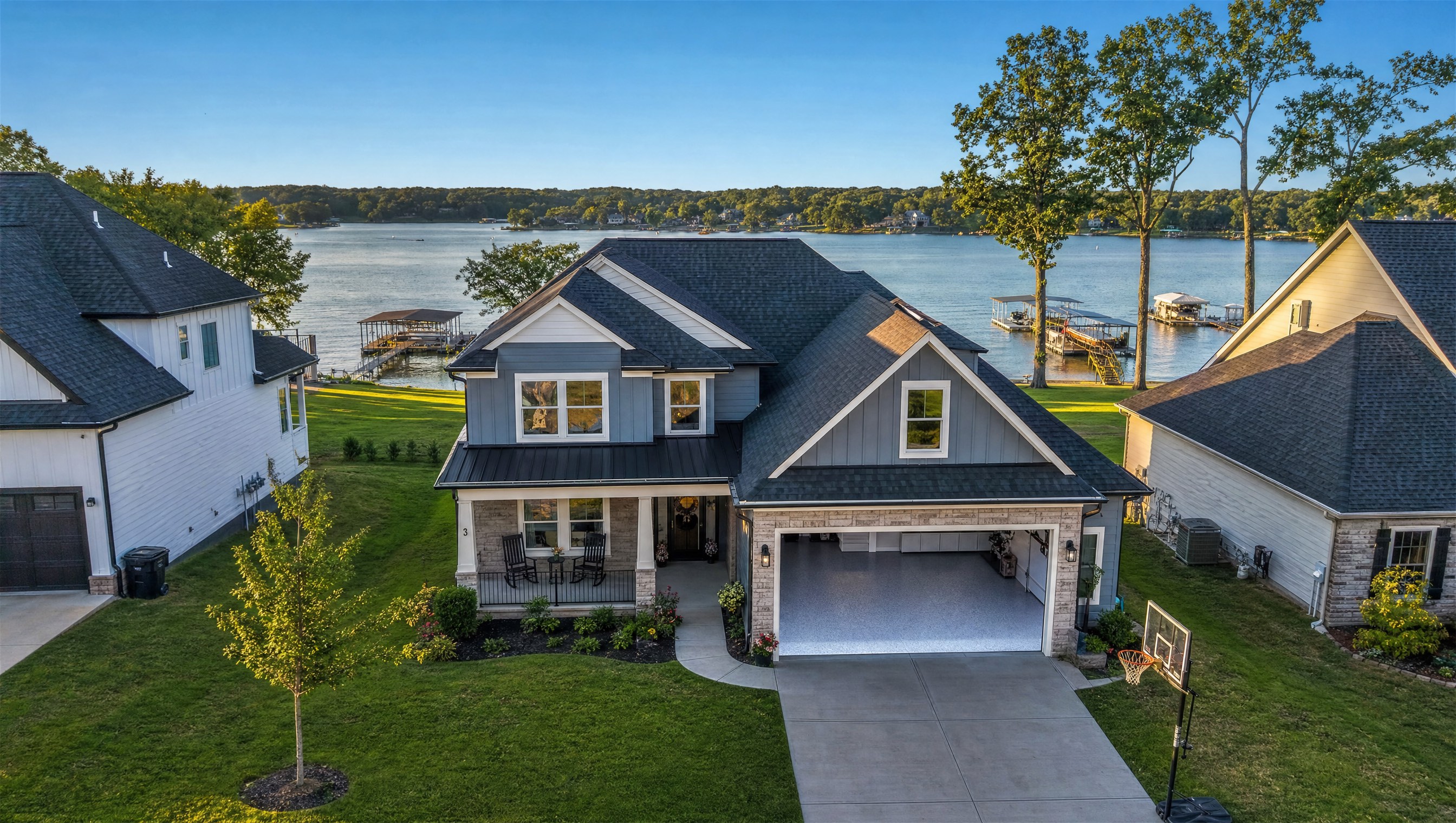 Mt. Juliet Tennessee lakefront home near Percy Priest Lake with garage showing granite-gray epoxy floor